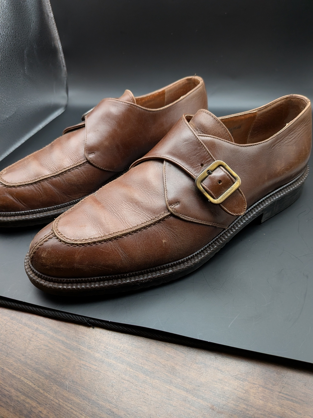 TOSI Made In Italy Vintage Brown Leather Monk Strap Dress Shoes Men's Size 12 UK